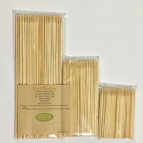 Eecotick Bamboo Skewers 6 inches(15.24cm)+4 inches(10.16cm)+10 inches (25.4cm), set of 300, 100 pieces per pack,3 mm thick, no splinter nor flimsy, great for shish-kabobs, seafood and all grilling
