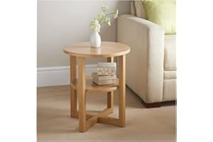 HOMME CONCEPT 2 Tier Oak Effect Round Side Table, Wood End Table with Storage Modern Sofa Table, Small Lamp Plant Coffee Table, Night stand for Living Room Bedroom and Small Spaces, Home Décor (Contemporary, Oak)