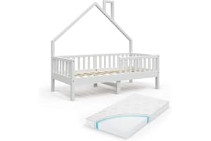 VitaliSpa Letto montessori bambini Noemi, Bianco, 80x160 cm con materasso