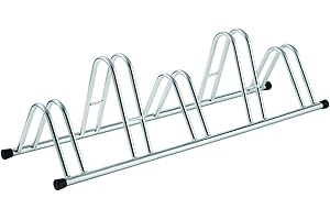 ANDRYS - Râtelier range vélo au sol pour extérieur et intérieur - Porte-vélos pour 5 vélos électrozingué, Râtelier range-vélo argenté avec embouts en pvc noir - 1005EC