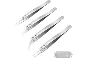 ZHUROUPU Pinzas de cerámica de Acero Inoxidable Pinzas de Punta de cerámica de Bricolaje para la operación eléctrica, 4 Piezas Resistentes al Calor 1600C Kit de Herramientas de electrónica