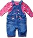 6-12 months - Baby Girls Beautiful Blue & Pink Little Kitten Lined Denim Dungarees with Long-sleeved Top Outfit