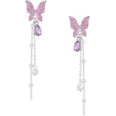 Yellow Chimes Crystal Danglers Earrings for Women | Purple Earrings for Girls | Fashion Women Earrings | Butterfly Shaped Lon