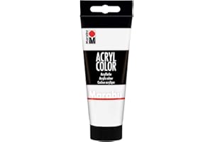 Marabu 12010050070 - Acryl Color weiß 100 ml, cremige Acrylfarbe auf Wasserbasis, schnell trocknend, lichtecht, wasserfest, zum Auftragen mit Pinsel und Schwamm auf Leinwand, Papier und Holz