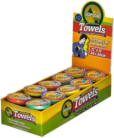 The Compact Reusable Biodegradable Towel Superb Multitool. Weighs only 9gram, Quick Dry, Waterproof Packaging, Super Absorbent, Antibacterial, Soft, Perfect for all Outdoor Activities- 50 Piece Gift Box 30x30cm Lightload Towels