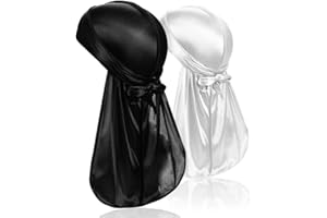 TSKNOMO 2 Stück Silky Durag für Männer, Premium Satin Do Rags Doo Rags mit langem Schwanz für 360 Waves