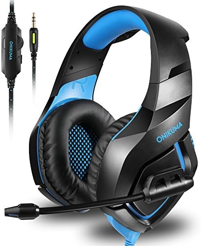 Gaming Headset for PS4 Xbox One Controller, ONIKUMA Stereo Sound Over Ear Gaming Headphones with Mic for Nintendo Switch PlayStation 4 Laptop and PC (Blue)