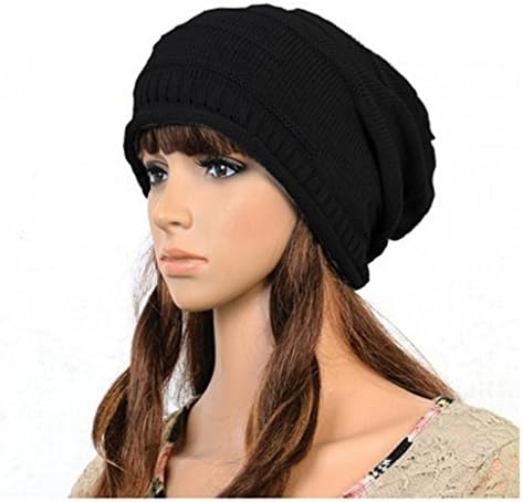 PAJECH Women Winter Warm Thick Knit Hat Wool Snow Ski Caps With Visor / Trendy Warm Chunky Soft Stretch Cable Knit Slouchy Beanie Skully Hat
