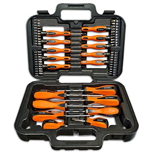 Terratek® 58-teiliges Schraubendreher-Set mit Einsätzen & Tragekoffer - ergonomische Griffe - aus gehärtetem Chrom-Vanadium-Stahl