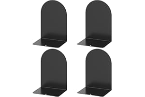 Deefongo 4 Pieces Heavy Duty Black Decorative Metal Bookends, Metal Book Ends Support for Shelves Divider Stopper Holder with Non-Slip Rubber Pad for Decor, Home, Office, Library, School, Gift