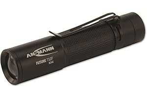 ANSMANN LED, 60 Lumens Flashlight With Adjustable Focus [Black] Torch Light Includes 1 x AA Battery & Detachable Clip Ideal For Outdoor Use-3 Year Warranty, Aluminium