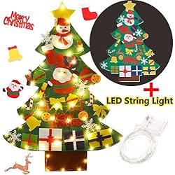 Fieltro Árbol de Navidad, Funpa DIY Decoración del árbol de Navidad Decoración Colgante para Niños Regalo de Navidad con 30PCS Ornamento de Adorno LED Luces de Navidad