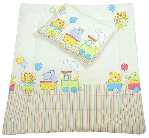 Ecru train Moses basket, crib, buggy baby bedding set