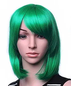 Green-04 : SWACC 11? Women Short Straight Synthetic Bob Wig Candy color Cosplay Wig Anime Costume hairpiece for Party with Wig Cap (Green-04)