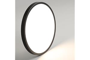 Mikeru 3000k Ceiling Light, 50cm Round Flush Ceiling Light 2.4cm Ultra-Thin Contemporary Warm Bathroom Lights 38W Large Black Hallway CeilingLight for Balcony, Warehouse