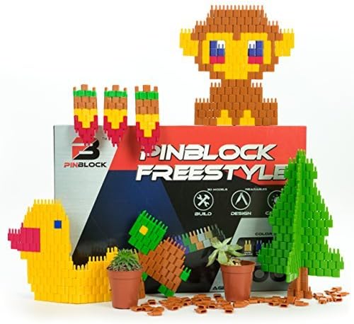 Pinblock Freestyle ''Nature'' - Creative Smart Building Set for Boys and Girls with 1000 Interlocking and Rotating Blocks(200pcs each - Blue, Brown, Dark Red, Dark Yellow, Dark Green)