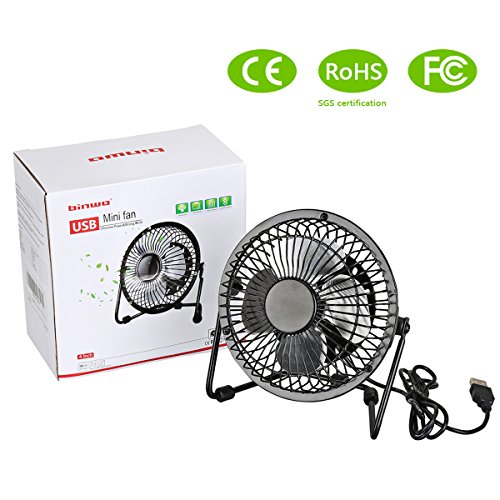 USB Ventilator, Binwo Ruhiger Persönlicher Mini Tischventilator, Tragbarer Metall-Lüfter für Büro, zu Hause, Schule und Camping, Hohe Kompatibilität, Energieeinsparend, 360 Grad Drehung, 4Zoll (Schwarz) - 4