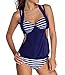 Produktbild LETSDO Splice Gestreifter Halter Tankini Badeanzug 2er-Set Solid (L Größe Kann Nur die Größentabelle Folgen, Navy)