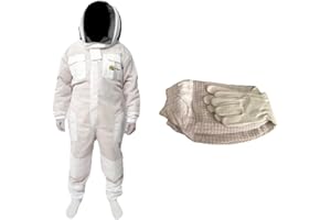 BEEPROGEAR Combinaison d'apiculture avec gants gratuits – 3 couches – Unisexe en maille blanche pour abeilles, entièrement ventilée, protection contre les abeilles pour l'extraction du miel
