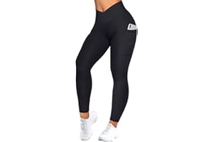 DOULAFASS Yoga Pants for Women Scrunch Gym Leggings Crossover High Waist Workout Butt Lifting Leggings with Pockets