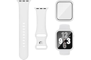 Joehwerr 3-in-1 for Apple Watch Straps 41mm with Case & Screen Protector, Silicone Sport Strap and Protective Cover with 9H Tempered Glass for iWatch Series 9/8/7, White