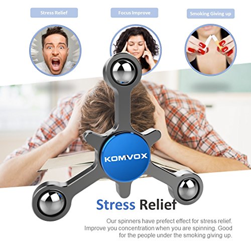 Fidget Spinner Finger Toy Aluminum Alloy Best Stress Reducer Spinning Top for ADHD, Anxiety, Time Killing with Max 4+ Mins Spinning time – by KOMVOX (Silver) - 2