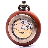 Antik Holz Armbanduhr Rot Sandelholz Skelett transparent Automatik self-wind Mechanische Taschenuhr Kette