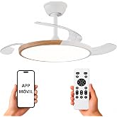 NARVI Ceiling Fan &Oslash;50 cm White and Beech Wood with Dimmable LED Light, Silent DC Motor, Fan Lamp with Remote, 3 Retractable B