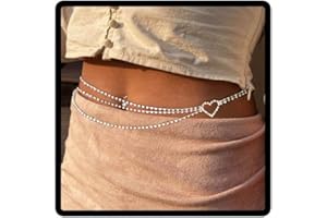 Carufin Catena a cuore a strati Catena per il corpo in cristallo Catene per il ventre Cintura Summer Beach Bigiotteria regolabile per donne e ragazze