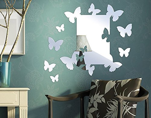 OneMtoss Spiegel deko Wandspiegel Acryl Sicherheitsspiegel Schmetterling mit sechs kleine Schmetterlinge-zwei 3cm, zwei 5cm, zwei 7cm dekoration wohnung Wandaufkleber