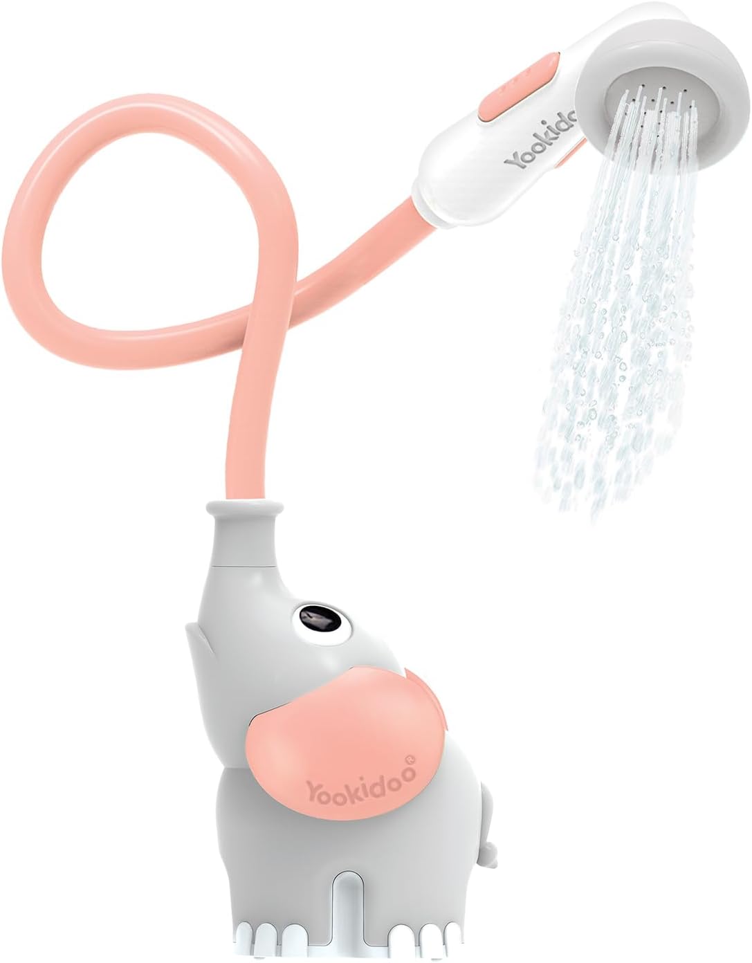 Yookidoo Baby Bath Shower Head - Elephant Water Pump with Trunk Spout Rinser - Control Water Flow from 2 Trunk Knobs in Tub or Sink for Infants and Newborn Babies (Pink)