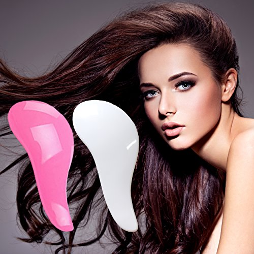 2 Stück DEtangleR Tangle Master Haarbürsten Farbe Weiss oder Pink Entwirrbürsten für perfektes Haar, 1x Pink und 1 x Weiß