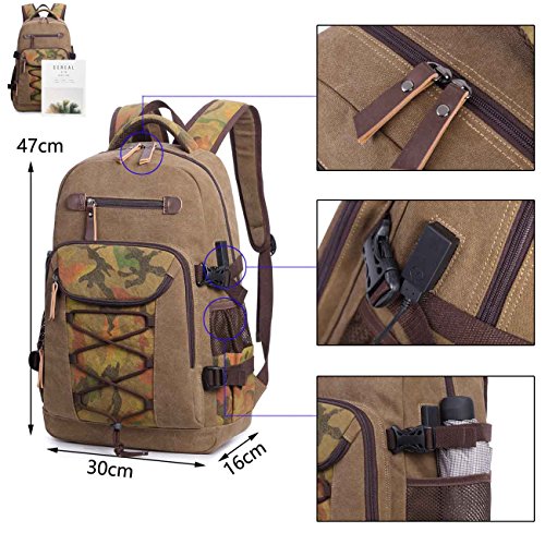 Neuleben 15 6 Zoll Laptop Rucksack mit USB Ladeport Schulrucksack Schultasche auc Canvas Vintage Rucks  cke Damen Herren Jungen f  r Schule Uni Busine