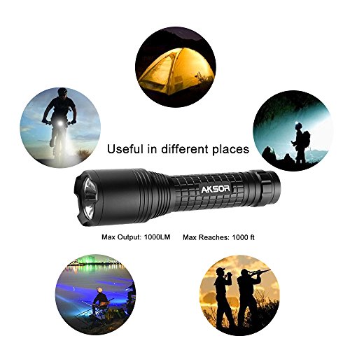AKSOR K25 Wiederaufladbare LED Taschenlampe, Einstellbarer Fokus USB Taktische Taschenlampe, IP65 Wasser Widerstand 1000LM CREE Led Taschenlampe Kopflampe (inklusive 18650 Batterie) mit 5 Leuchtmodi - 7