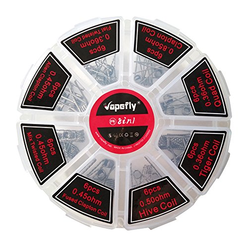 Preisvergleich Produktbild 8 in 1 / 48 vorgefertigten Spulen Auswahl von 8 Styles Clapton / 6 jeder Stil Coil wird / Perfekt für RDA, Rabba, rdta