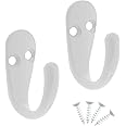 Select Hardware HK0220B 2X Single Robe Coat Hooks with Screws, White, Door & Wall Mountable Clothes Hanger for Bathroom Bedroom Living Room Hallway (Pack of 2)