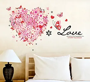 Wallstick 57-WL-0003 Vinyl Love Flower Heart with Butterfly Wall Sticker (Multicolour, 49 x 4 x 4 cm)