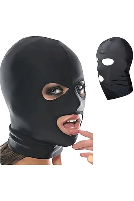 Masque Intégral En Cuir PU Et Latex Noir - Trois Trous, Taille Ajustable, Pour Soirée Ou Fête