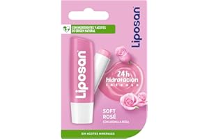 Liposan Soft Rosé (1 x 4,8 g), bálsamo labial rosa, cacao de labios para un brillo suave y luminoso, bálsamo hidratante para unos labios sedosos e hidratados