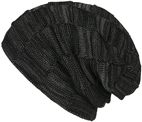 Warm Baggy Slouchy Knit Beanies Elasticity Twisted Knitting Warm Hat Leisure Fashion Winter Thick Skullies Ski Cap in One Size(Pack of 3) , black , m