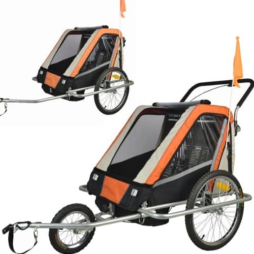 Children Bicycle Trailer & Jogging Stroller Combo orange with shocks 503-D03