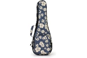 Surwin Housse pour Ukulélé Etui Sac Ukulélé Rembourré avec Bretelles Réglables, Fermeture à Glissière, Sac pour Ukulélé 21 23 26 Pouces, pour Soprano/Concert (21 pouces,hibiscus)