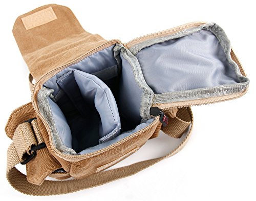 Petit   tui avec bandouli  re pour Nikon Coolpix P610 et L840  Canon PowerShot SX410 IS et Pentax XG-1 appareils photo Bridge NU - style vintage couleur beige sable adapt  e - DURAGADGET