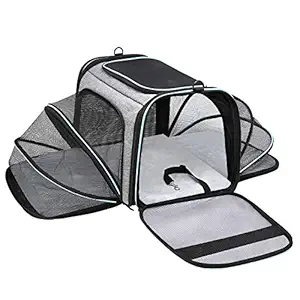 MASKEYON Airline Approved Portable Pet Carrier 2 Sides Expandable Soft-Sided Large Cats Carrier Collapsible Kennel Travel TSA Carrier 4 Doors with Removable Pads and 3 Pockets for Puppy Small Dogs