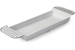 Blue Canyon Extendable Over Bath Rack| Durable Plastic Shower Caddy| Convenient Bathroom Storage for Soaps, Sponges, Bath Bombs & Glasses of Bubbly| (Slate) (17 x 77 x 6 cm, White)