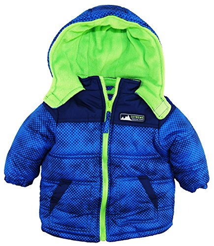 iXtreme Baby Boys Newborn Color Block Hooded Winter Puffer Jacket Coat, Royal, 3-6 Months