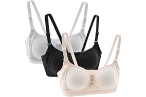 Anntry Teenage Girls Cotton Bras Breathable Underwear Wire Free Sports Bra with Adjustable Straps Training Bralette for Women Girls Pack of 3
