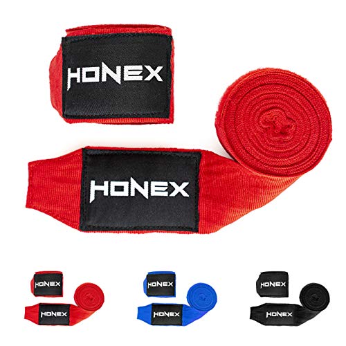HONEX Lucha Boxeo Vendas 4 Meter  Cintura Calidad Profesional Mano Wraps con Extra Ancho Cierre de Velcro (Rojo)