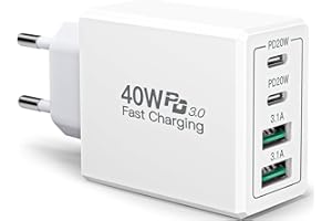 Cargador USB C 40W 4 Puertos, Aioneus Cargador Phone Carga Rapida PD 3.0, Cargador Multiple con Tipo-C USB-A, Enchufe USB C para iPhone 15 14 13 12 11 XR XS Pro MAX, Samsung, Mobile, Tablet