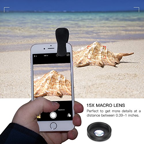 2 in 1 Phone lens Handy Objektiv Set - Clip On handy Kamera Adapter (0.6x 130Â° Weitwinkelobjektiv, 15X Makroobjektiv ) for iPhone Samsung Galaxy HTC LG Sony IOS & Android Smartphones usw (2 in 1 Schwarz)